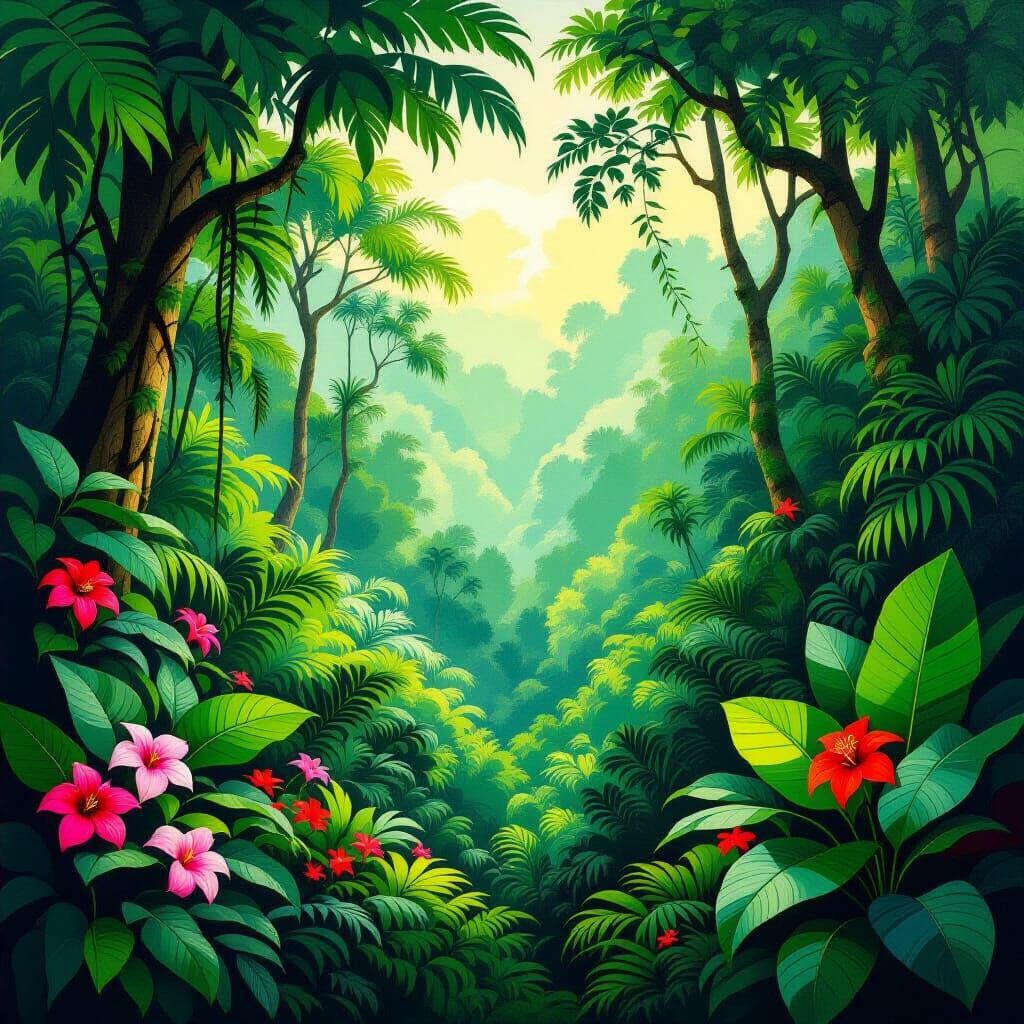Exotic Jungle Scene in the Style of Romantic Naturalism