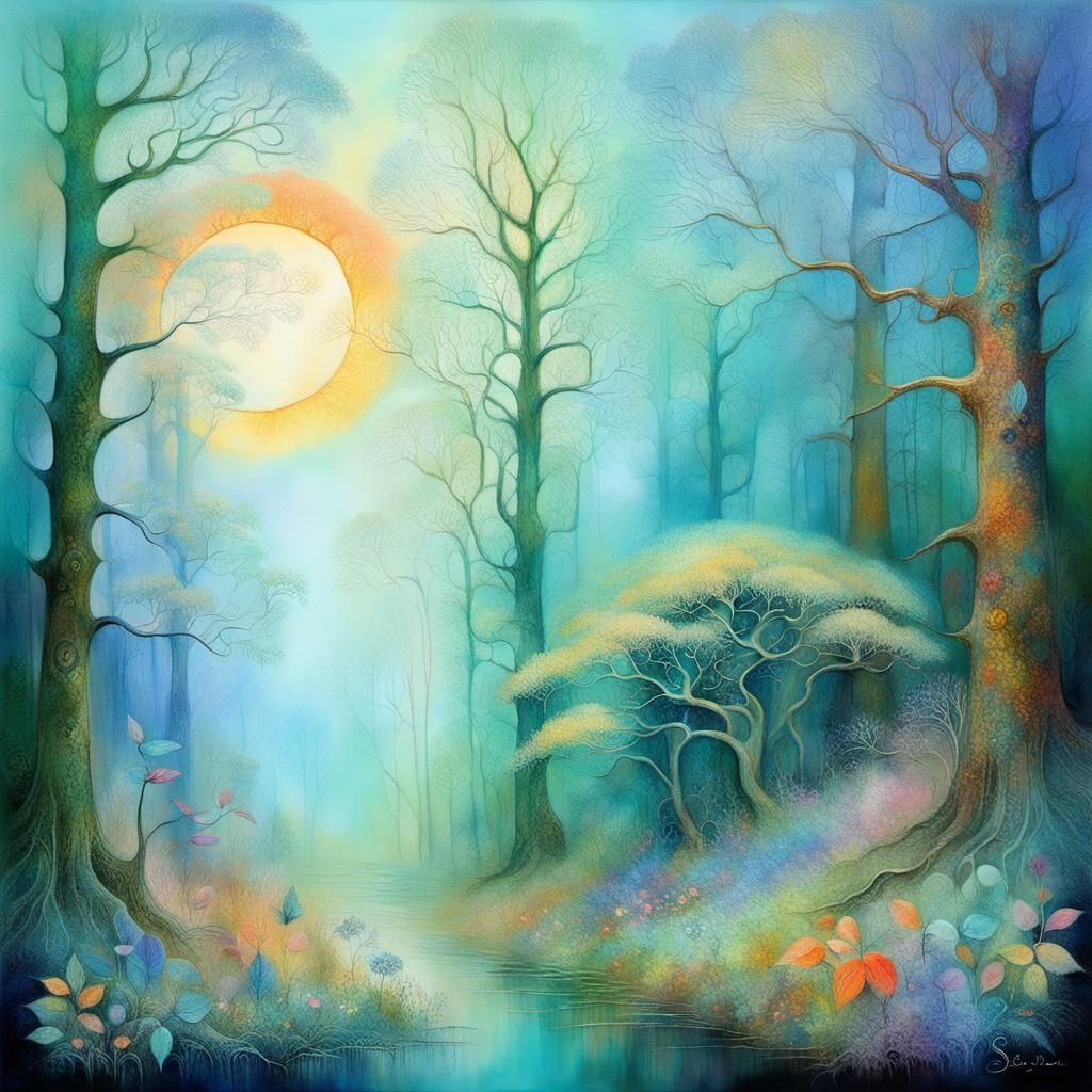Enchanted Forest: A Pastel Colored Oil Painting