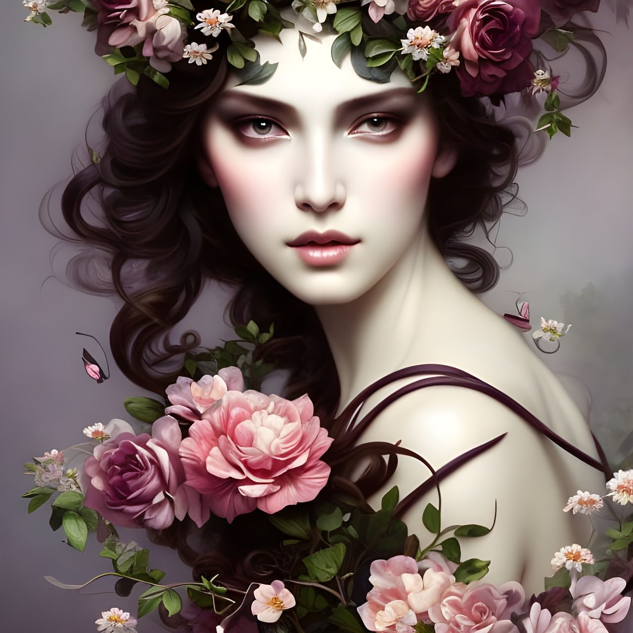 Gorgeous Goddess Portrait with Intricate Floral Details