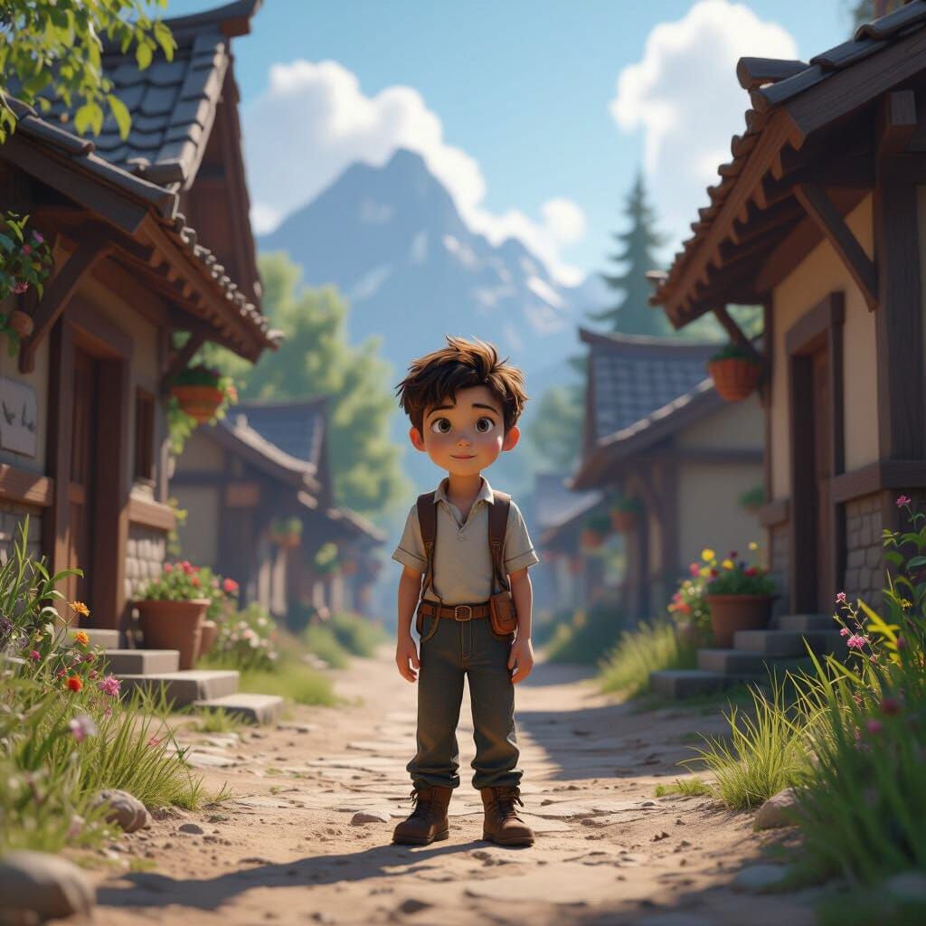 Kind Boy in a Peaceful Village: 3D Game Cinematic