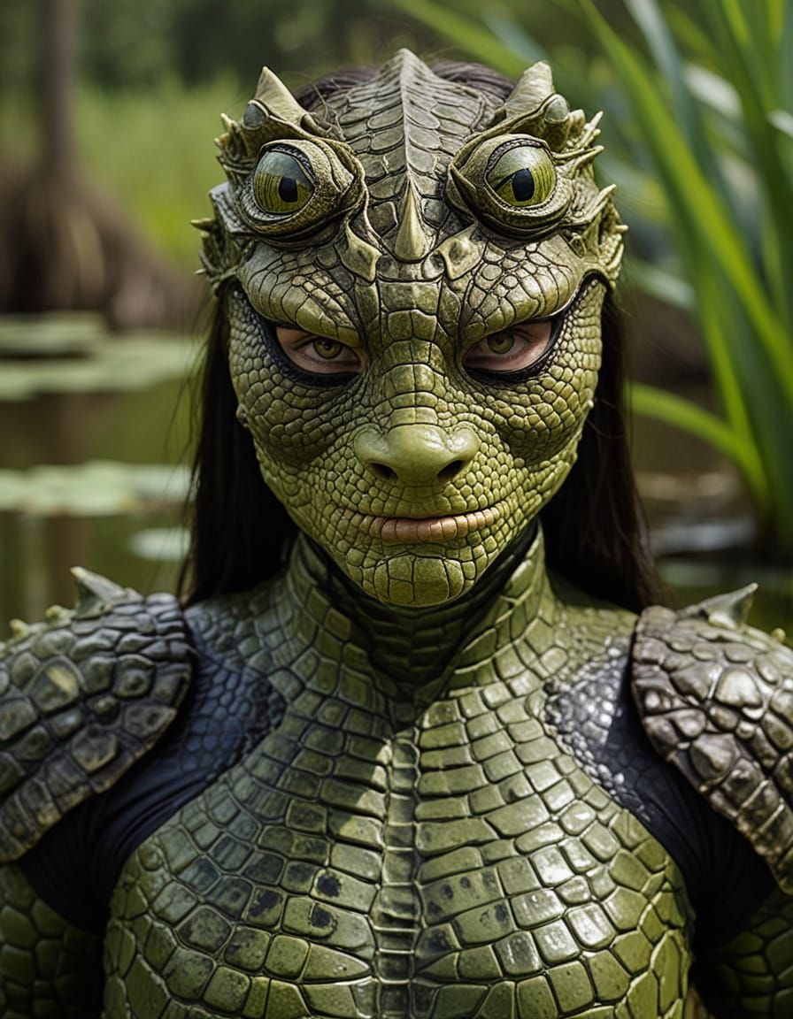 Alligator Female Warrior Emerges from Swamp