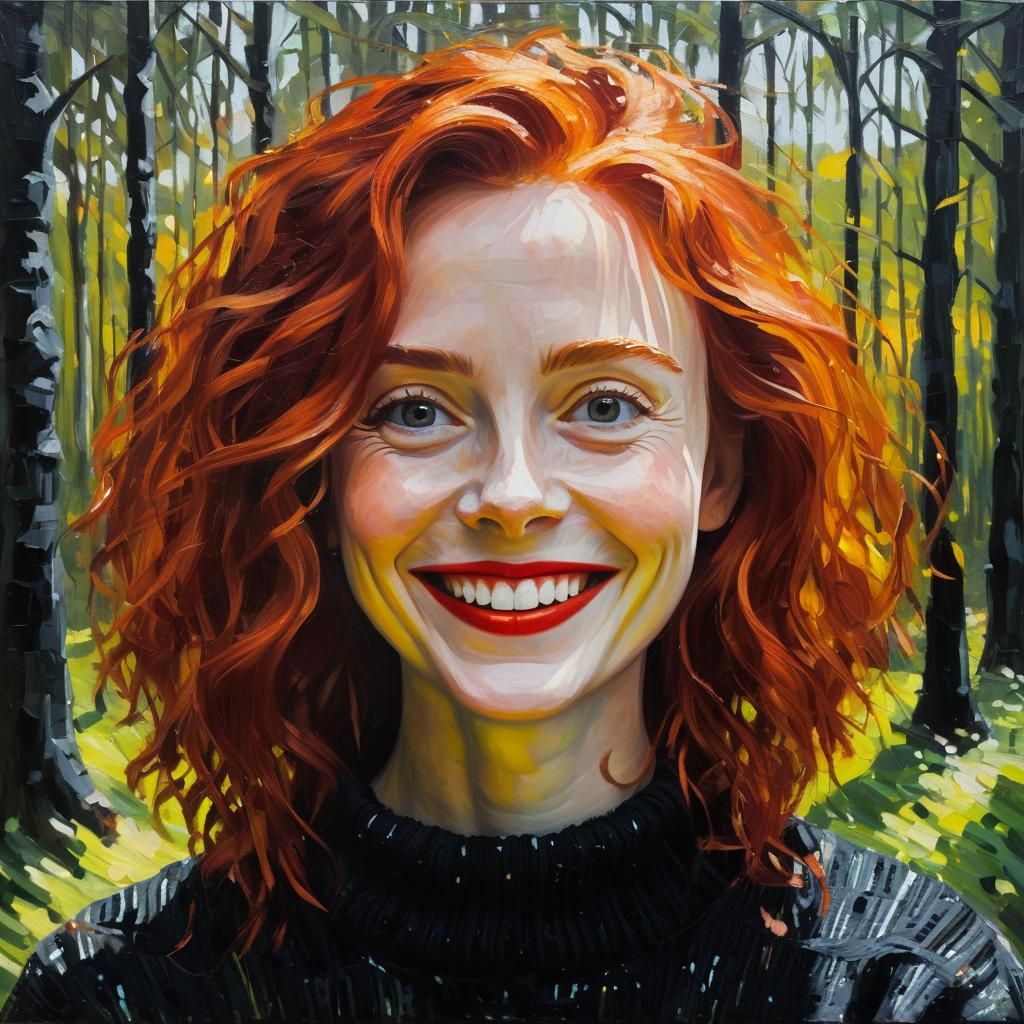 Expressionistic Oil Portrait of a Red-Haired Woman