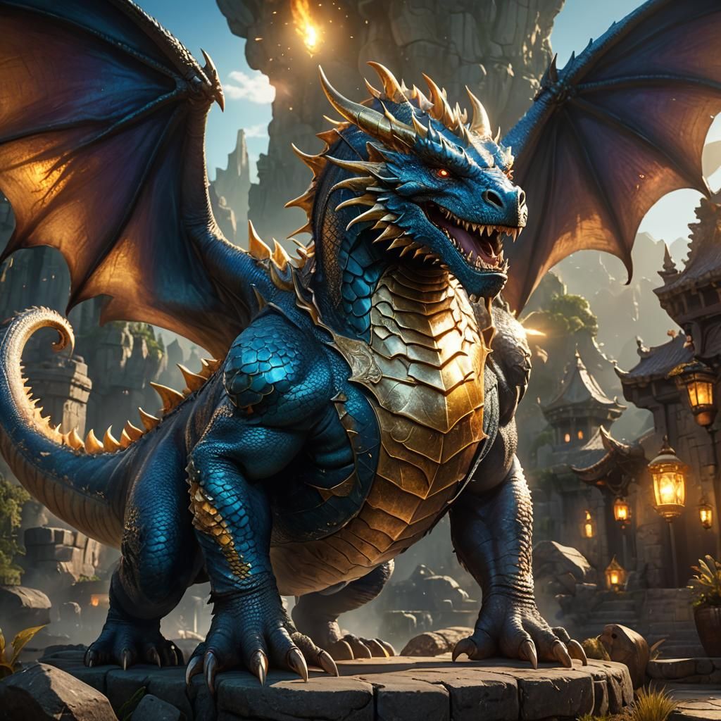 Majestic Fat Dragon Displaying Belly: Fantasy Art