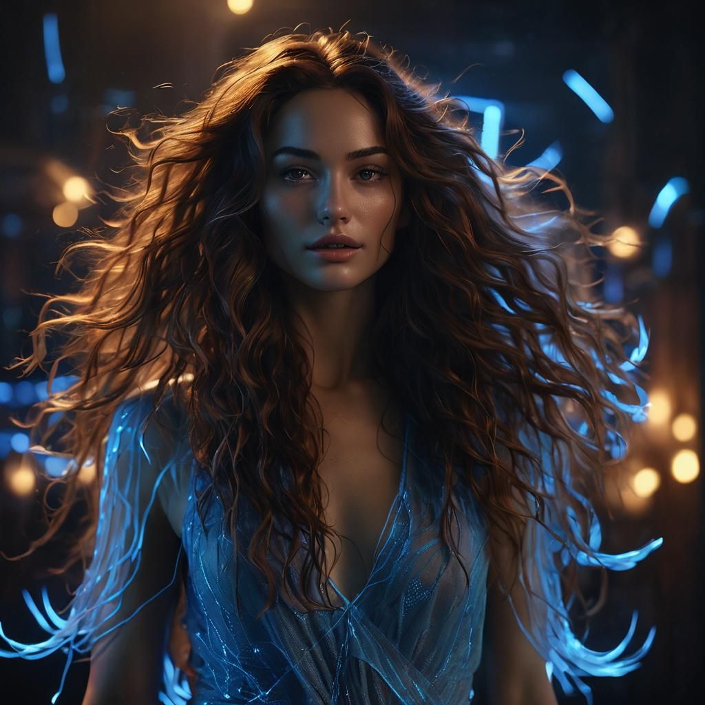 Neon Ecstasy: A Surreal Portrait in Electric Blue