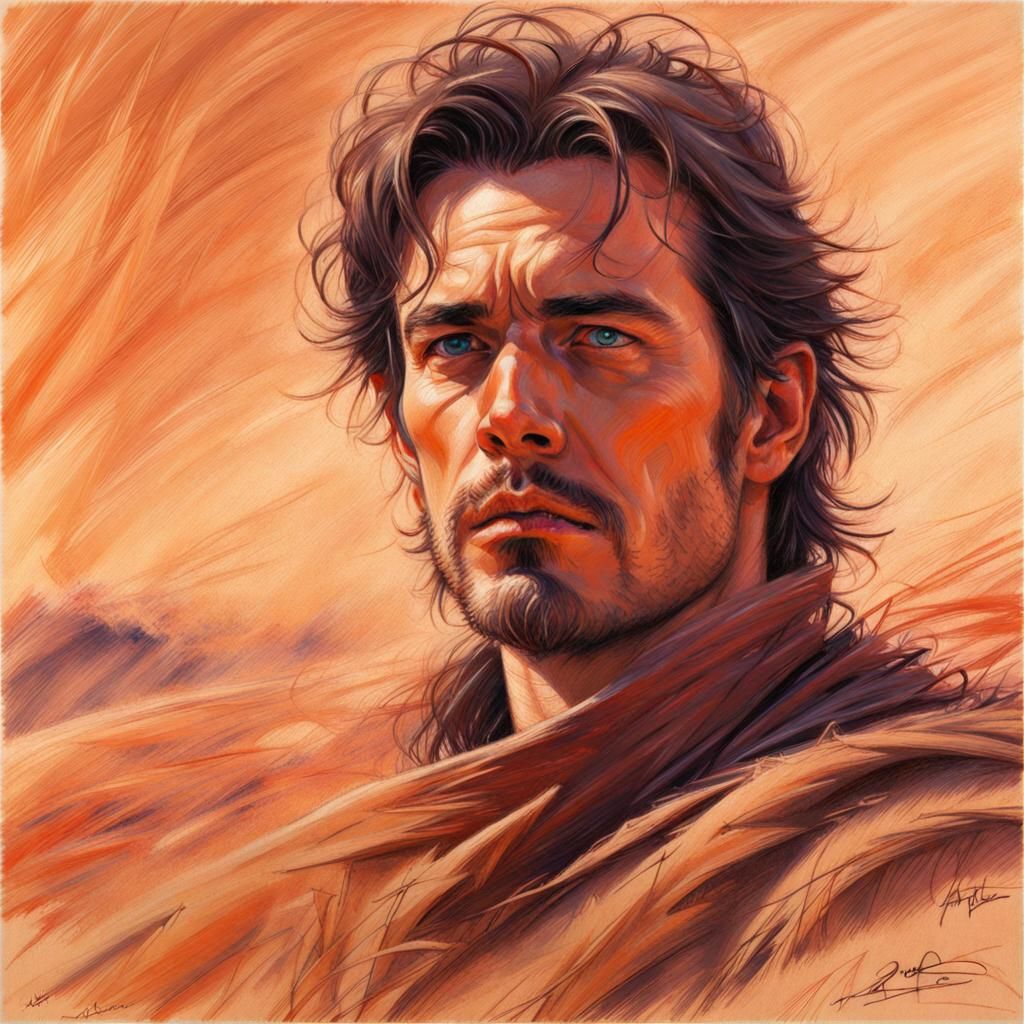 Desert Portrait of Paul Atreides in Impressionistic Style