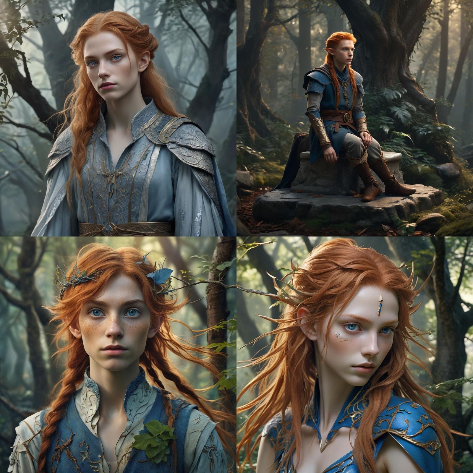 Androgynous High Elf with Ginger Hair and Blue Eyes