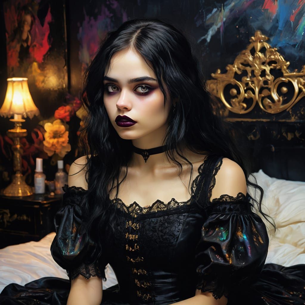 Cute Gothic Girl Portrait in Pop Art Style