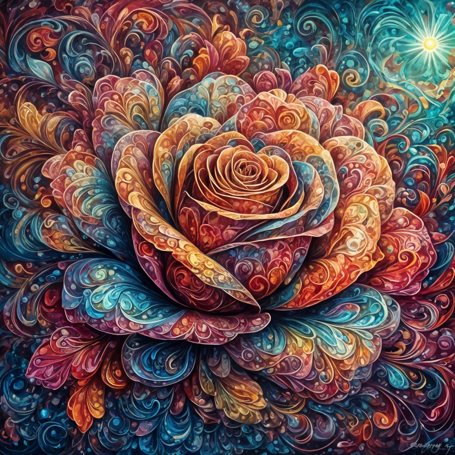Symmetrical Abstract Masterpiece with Rose