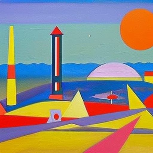 Colorful Surreal Regionalist Painting of Lolcat Phrase