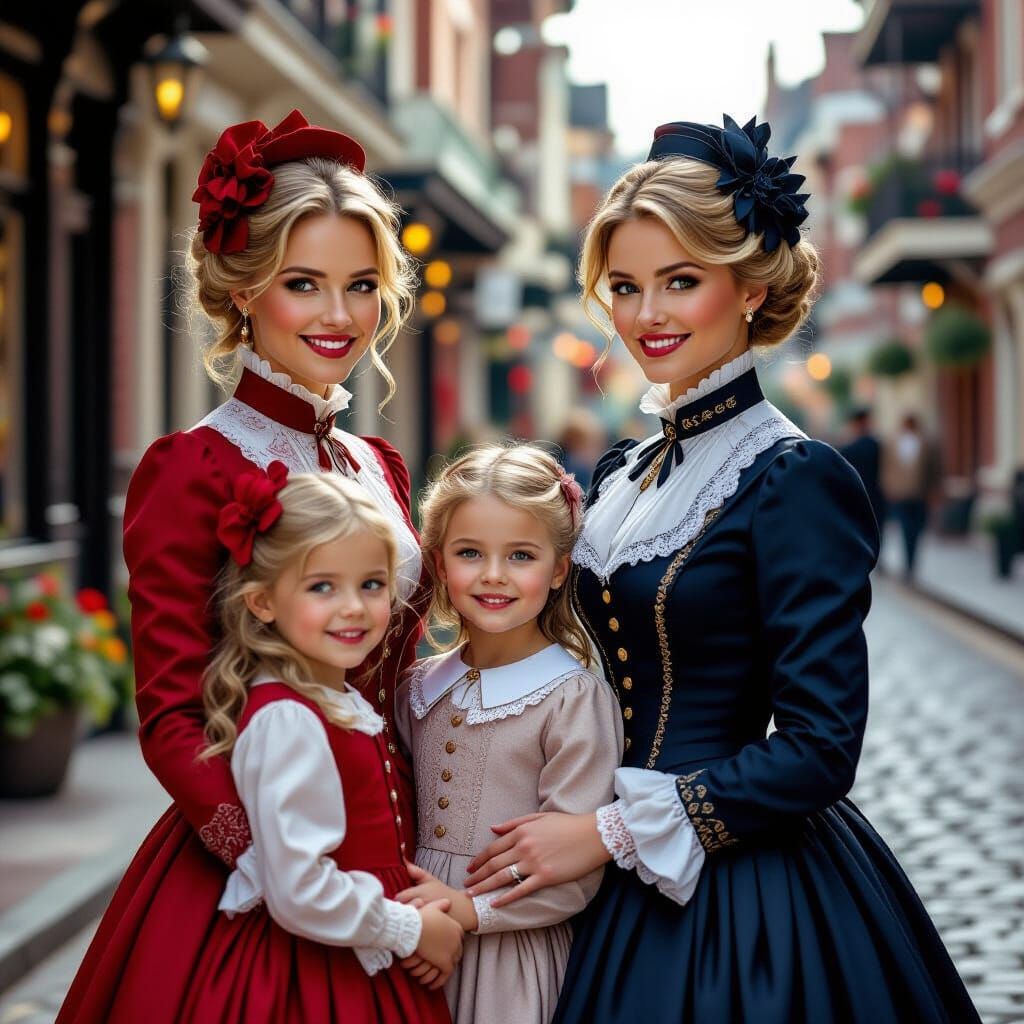 Victorian Mothers and Daughters Meet on Cobblestone Street