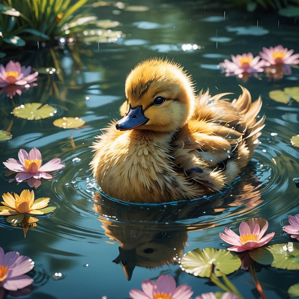 Fluffy Duckling in Water: 3D Anime Style
