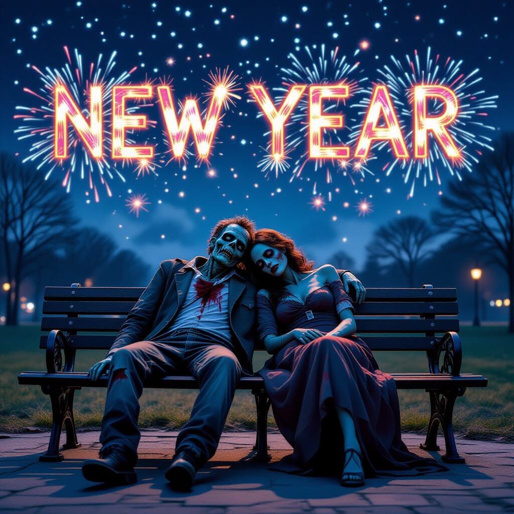 Zombies Asleep Under New Year Fireworks