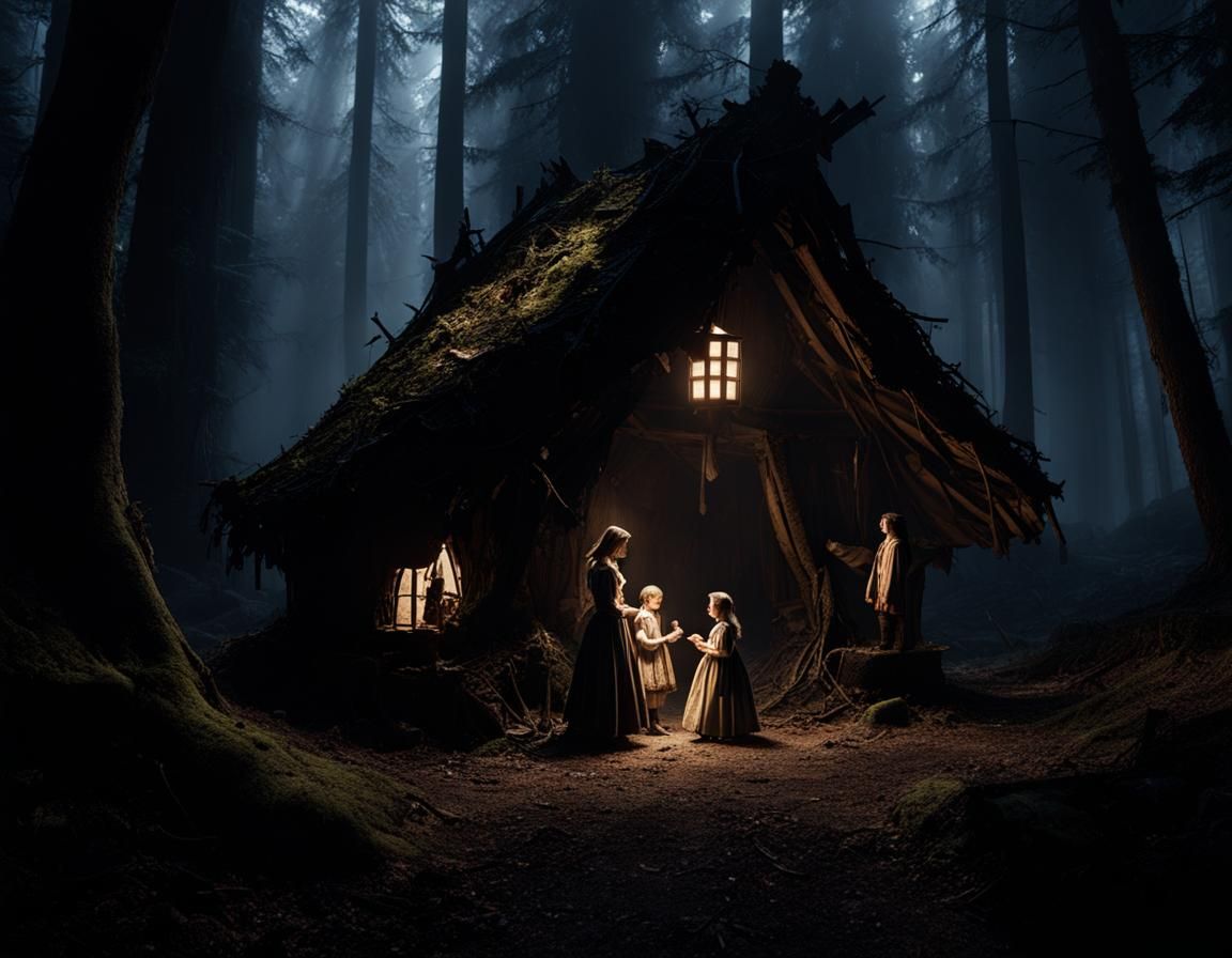 Hansel and Gretel Lost in Dark Forest