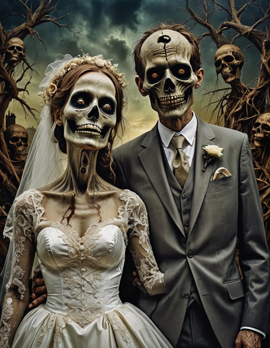Sinister Undead Couple in Surreal Abstract Style