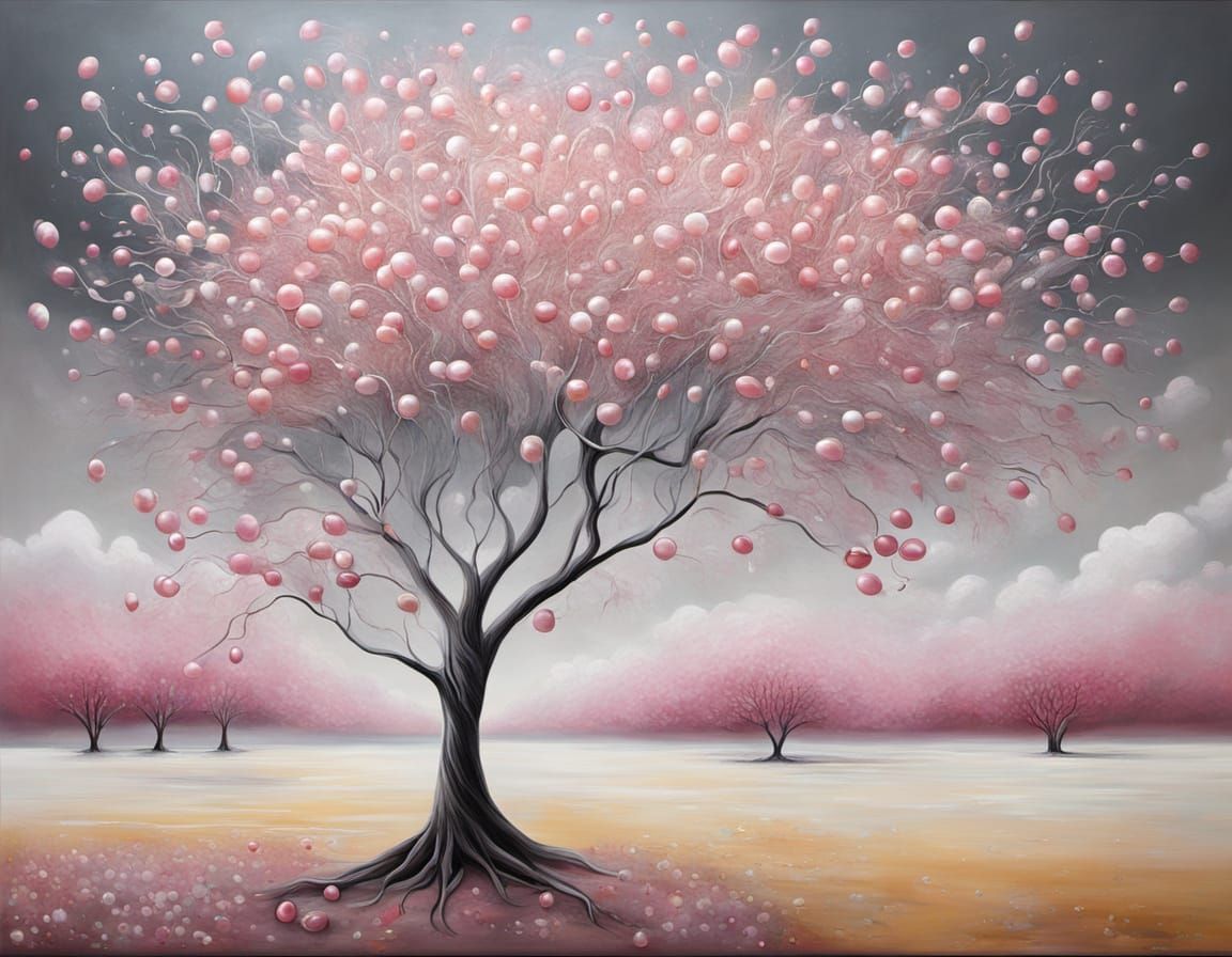 Pearl Silver Tree in Abstract Floral Surrealism