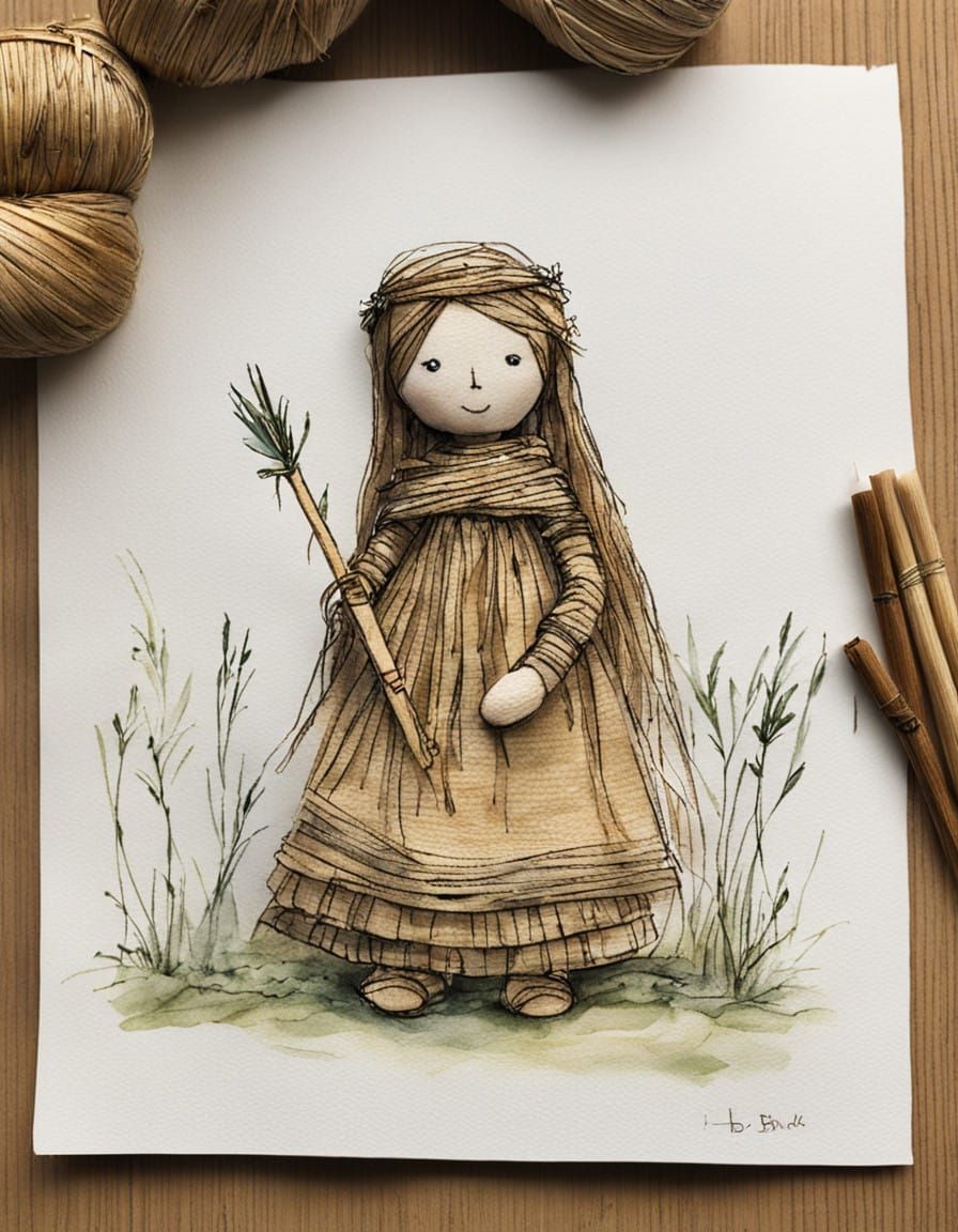 Ancient Celtic Doll in Straw Weave Art