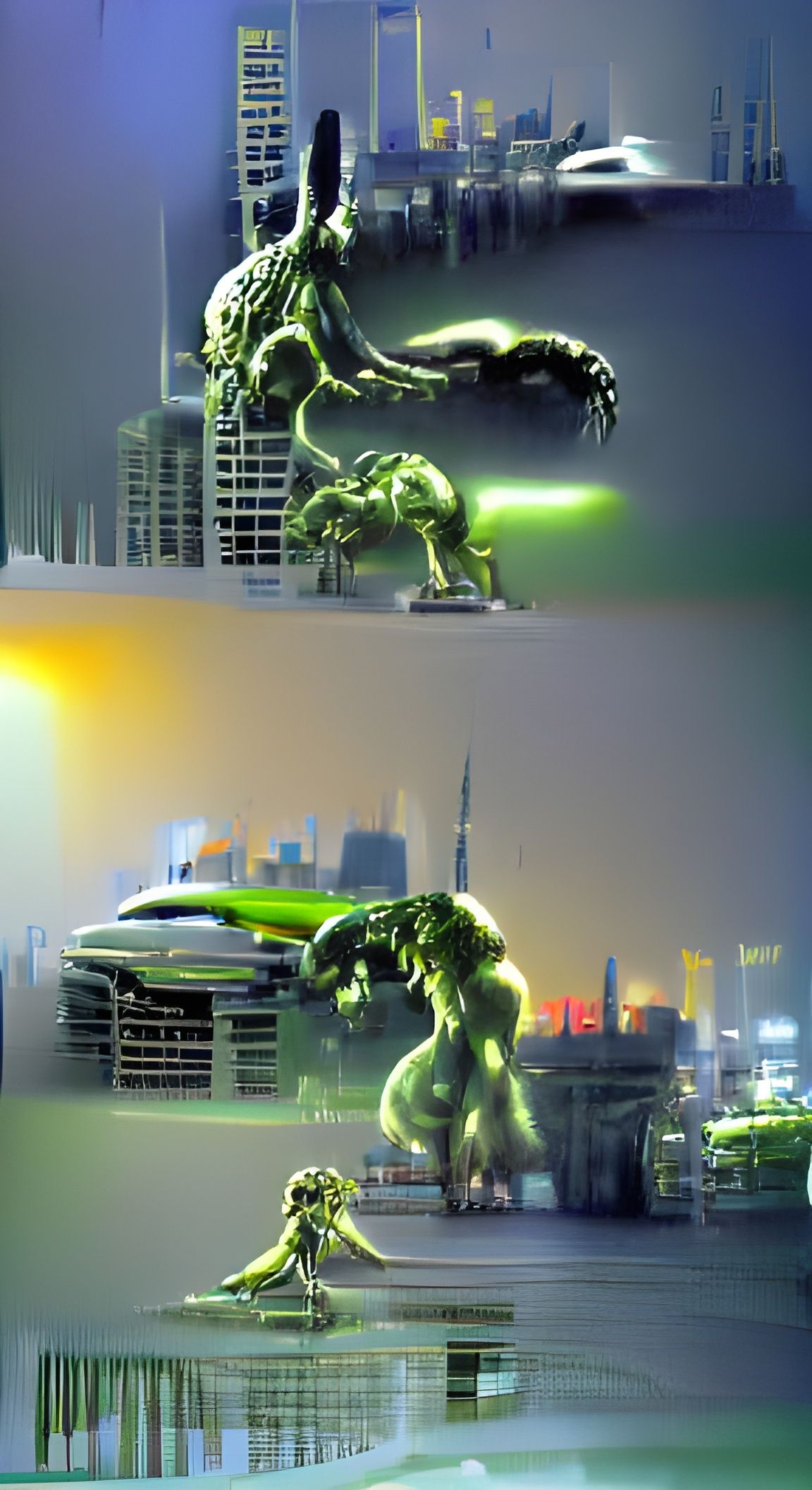 Hulk vs Xenomorph in Neo Tokyo, Cyberpunk Art