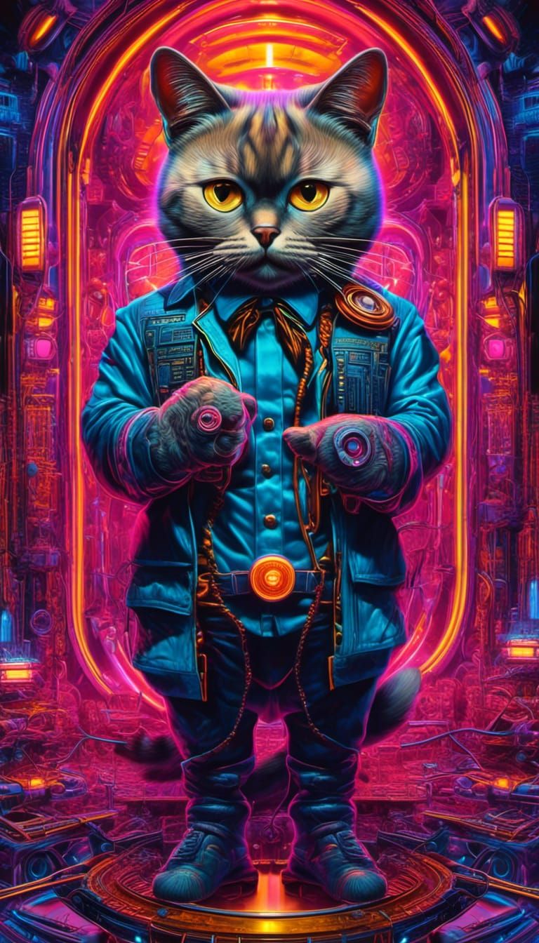 Cyberpunk Siamese Cat in Virtual Reality Portrait