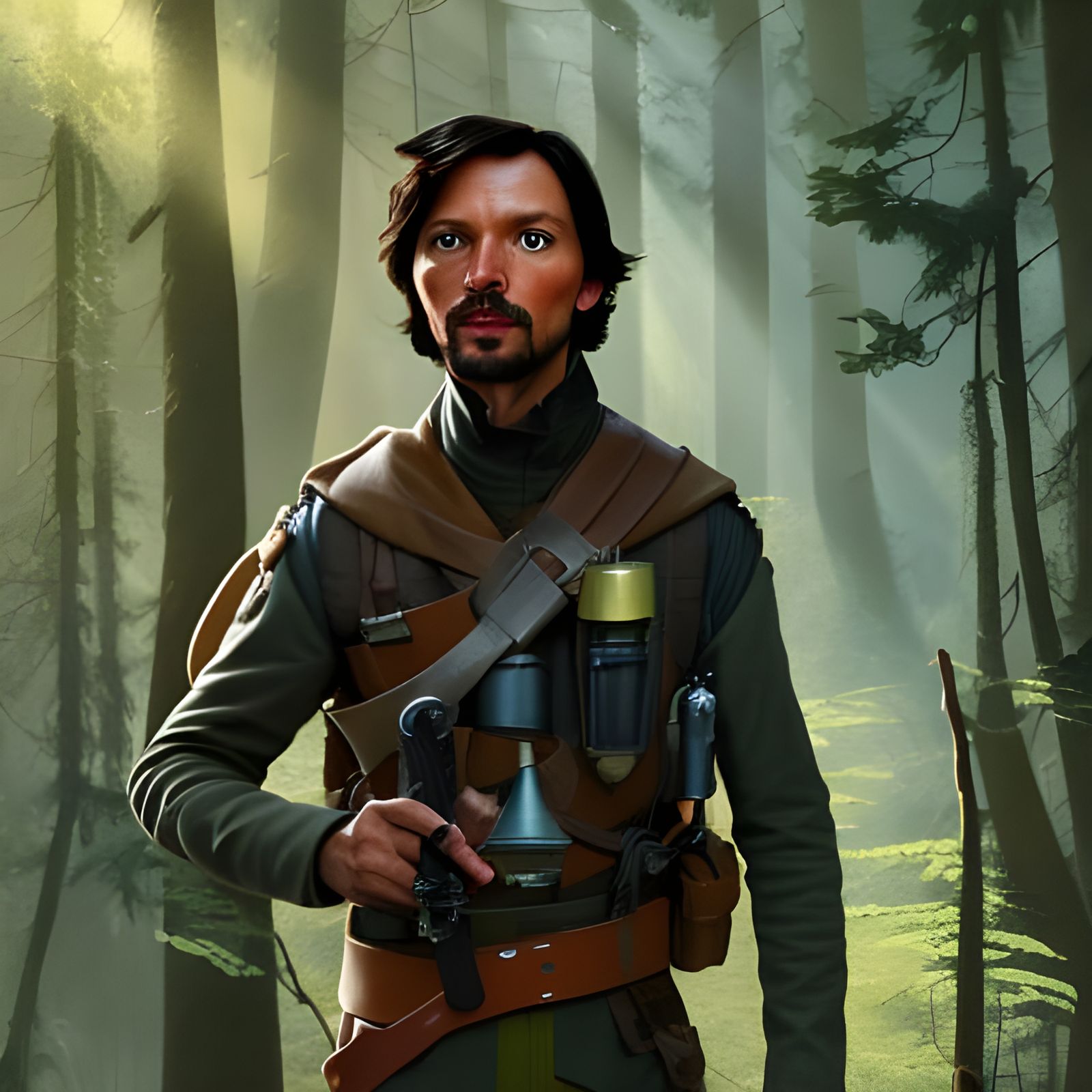 Cassian Andor in Sunny Forest: 3D Digital Art