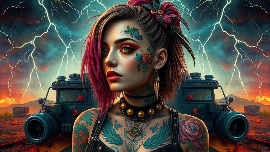 Gothic Punk Woman in Post-Apocalyptic Storm