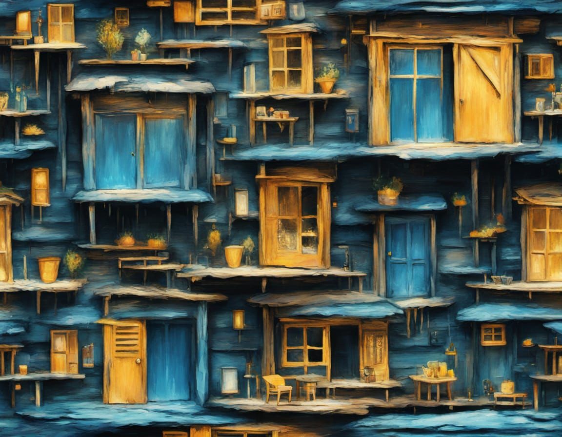 Abstract Surrealist Painting of a Mobster in a Log Cabin
