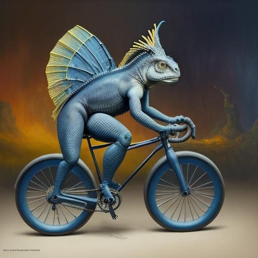 Surreal Iguana Bicycle in Dark Fantasy Style