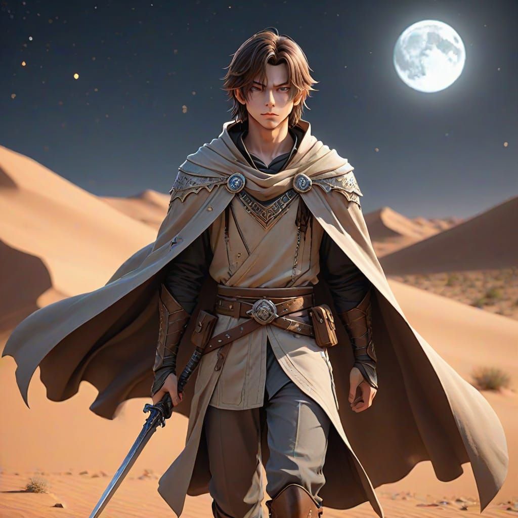 Young Adventurer in Desert Night