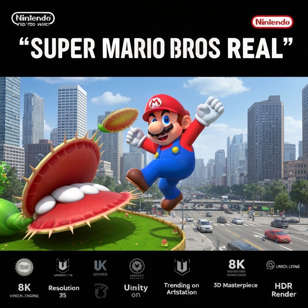 Super Mario Bros. in a Real-Life City, 3D Render