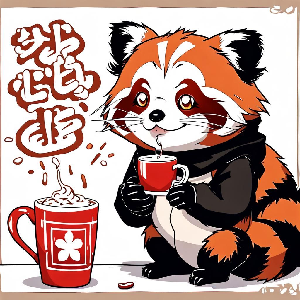 Anime Red Panda with Hot Chocolate
