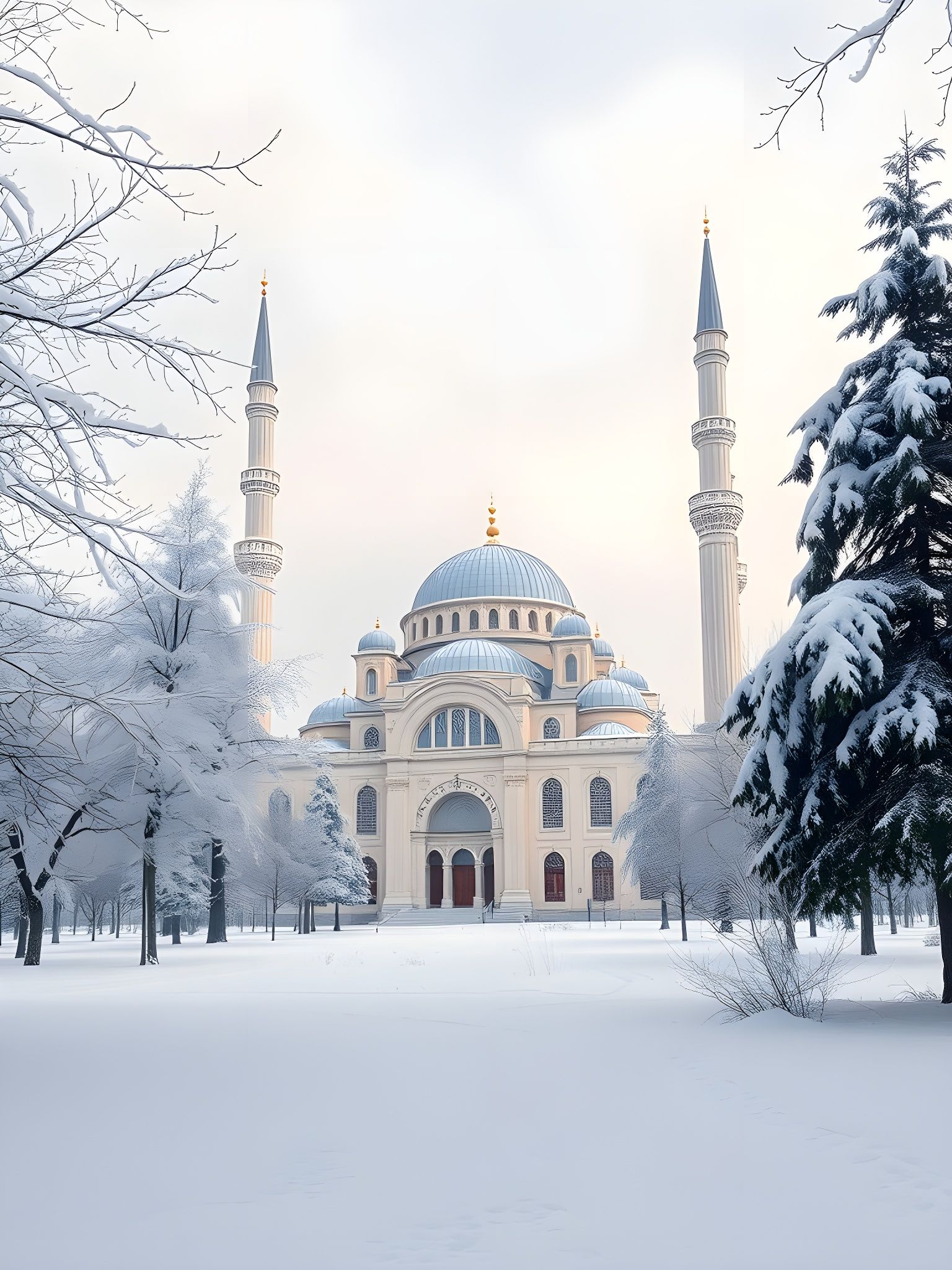 Mosque in Winter Wonderland: A Peaceful Landscape