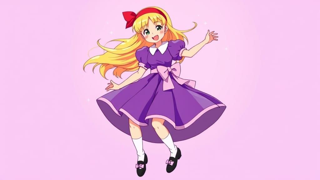 Cartoon Girl in Purple Dress Tap Dancing