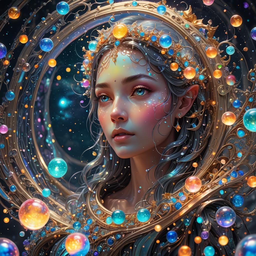 Ornate Galaxy with Crescent Moon and Silver Fountain