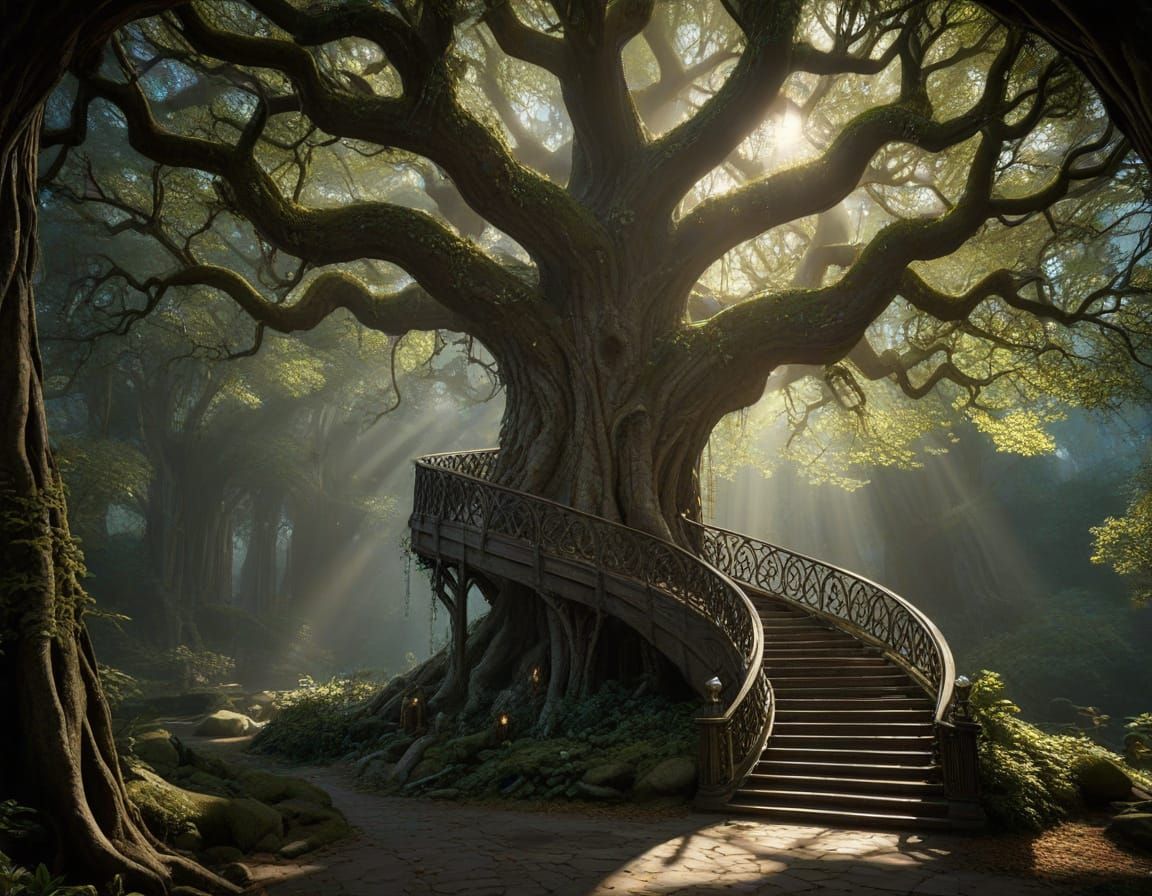 The Great Tree of Lothlorien in Elegant High Fantasy Style