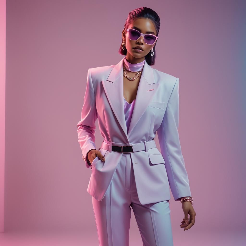 High Fashion Mafia Lady in Neon 80s Style