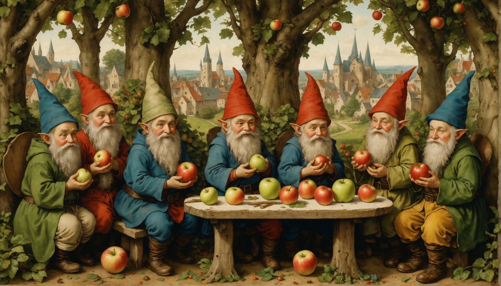 Gnomes and Fairies Feast on Giant Apple