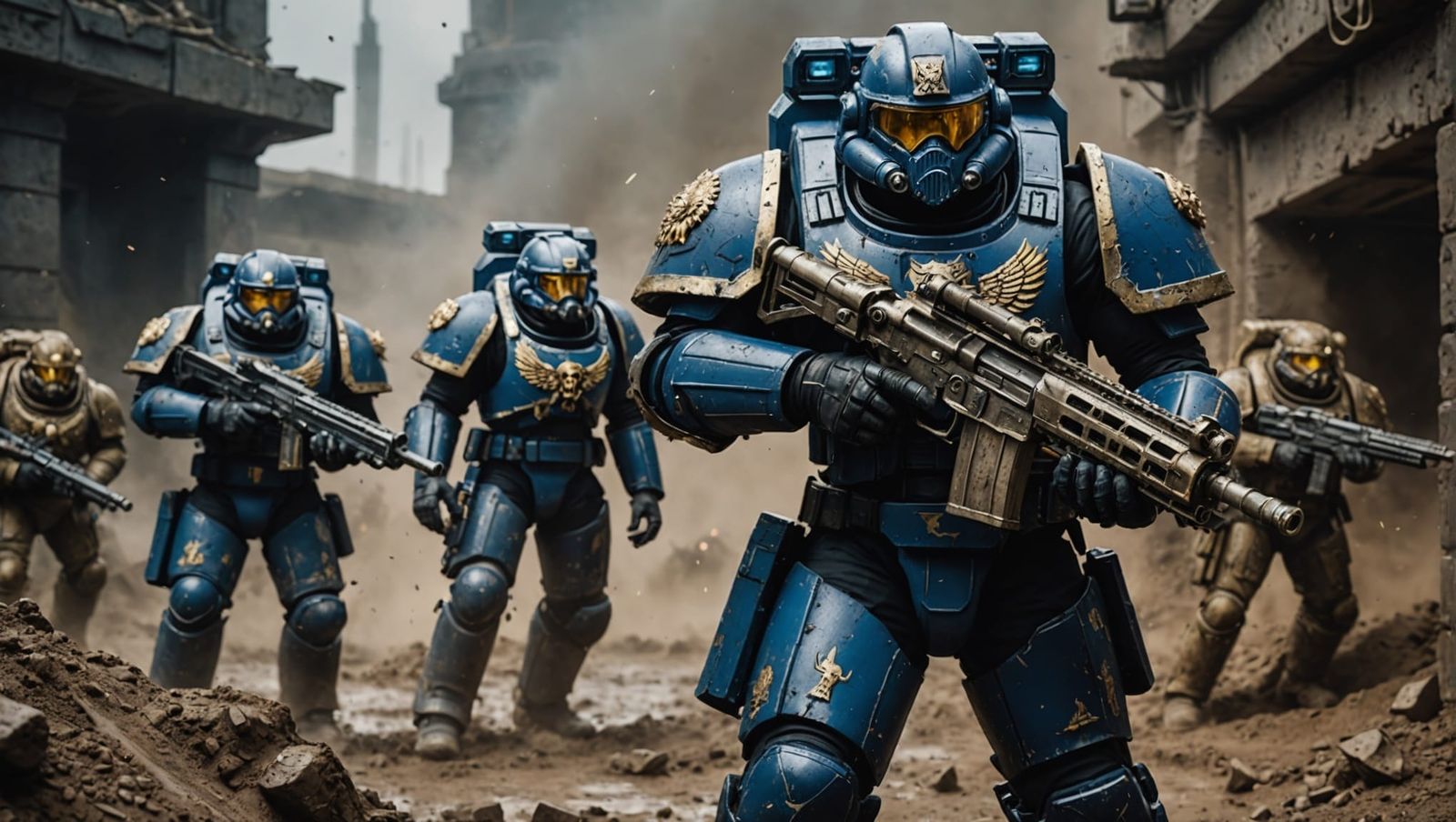 Space Marine in Trench Warfare: Detailed Matte Painting