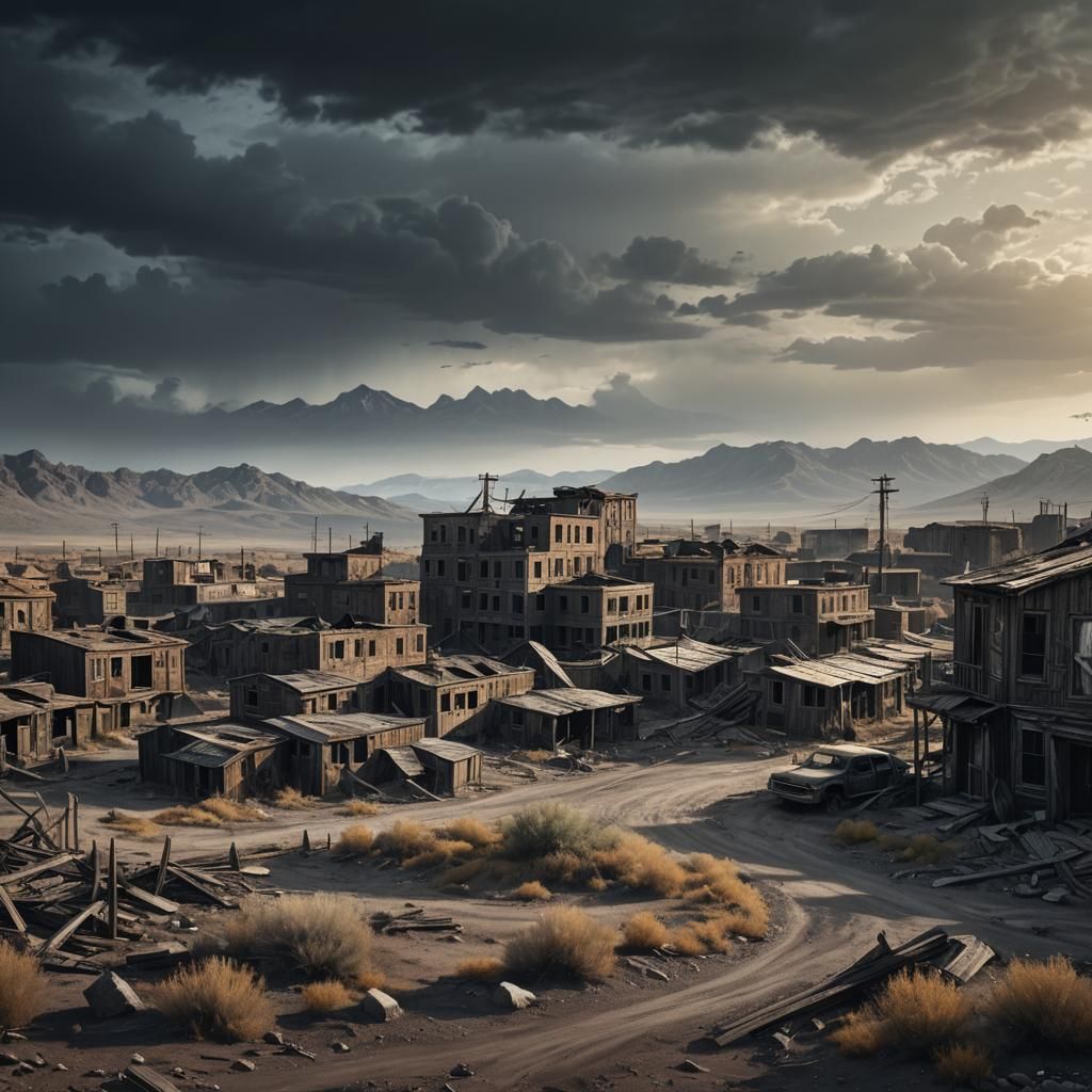 Eerie Abandoned Ghost Town in Digital Matte Painting