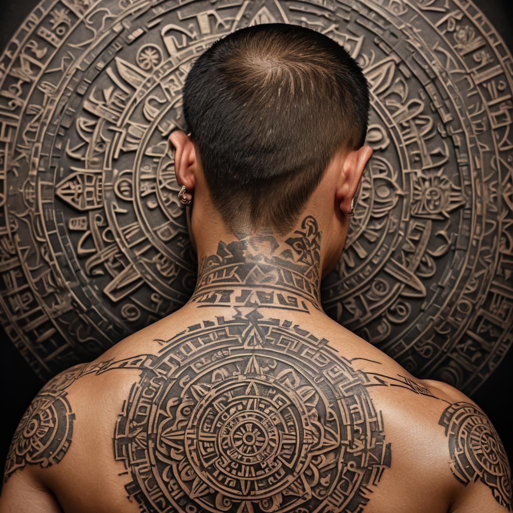 Aztec Calendar Tattoo Portrait in High Resolution