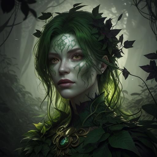 Mystical Poison Ivy Portrait in Dark Fantasy Style