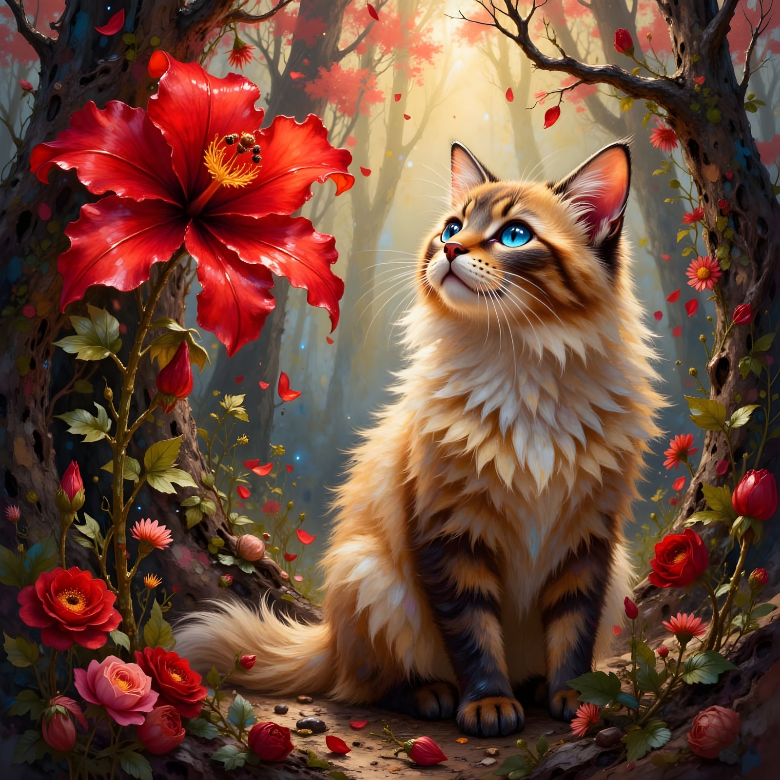 Himalayan Cat Amazed by Colossal Red Flower