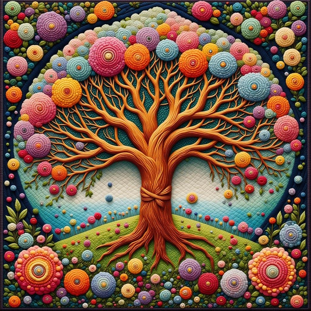 Art Nouveau Tree of Life in Needlepoint Style