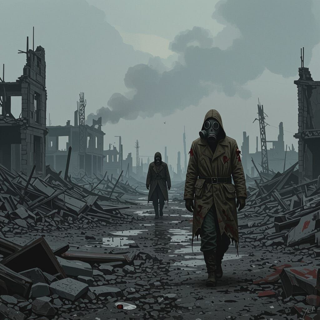 Ravaged Post-War Landscape in Dystopian Realism Style