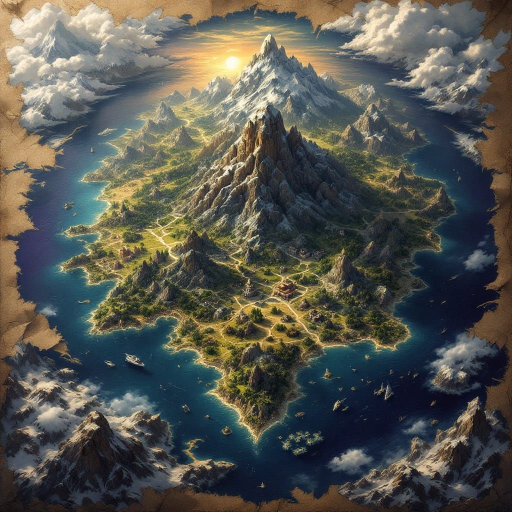 Ethereal Fantasy World Map in Ancient, Forgotten Lore Style