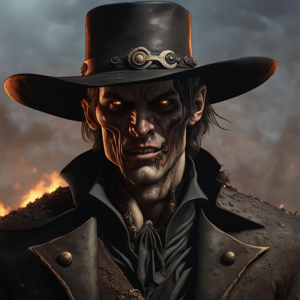 Undead Cowboy in Black Duster: Detailed Matte Painting