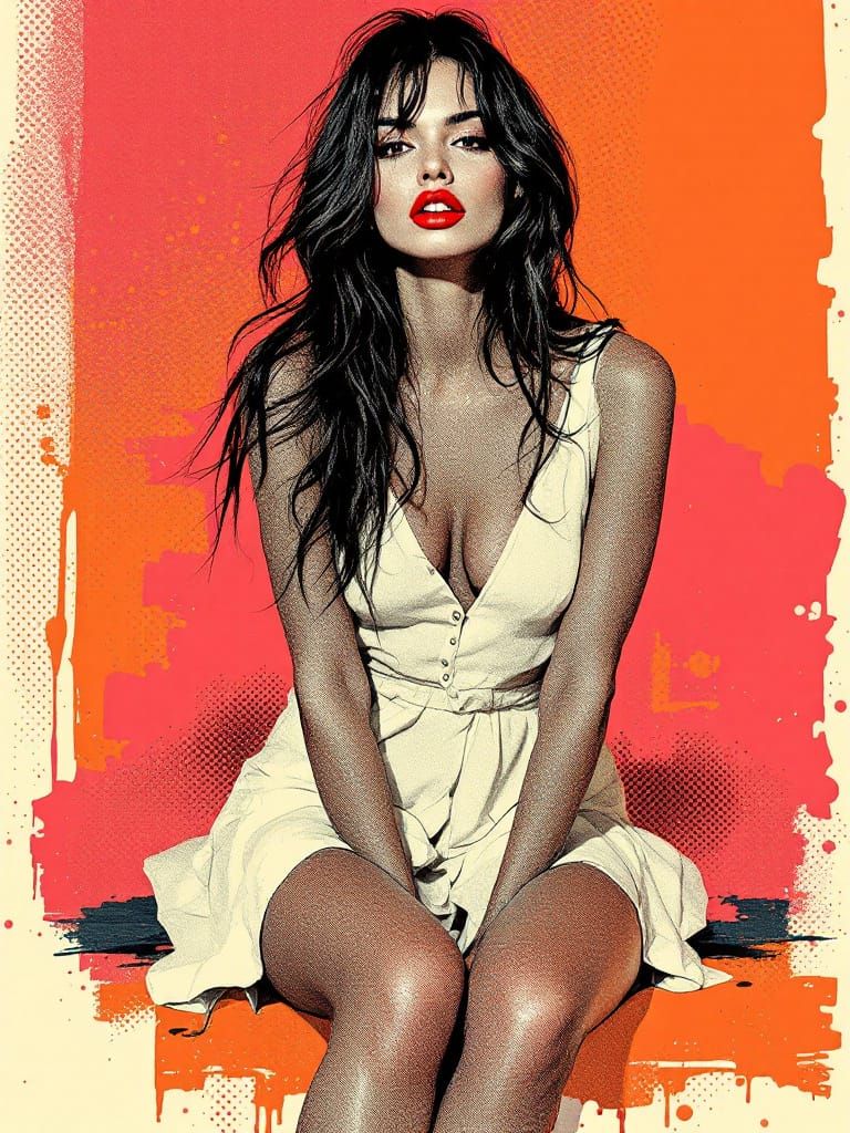 Bold Riso Print Style Figure Study with Direct Gaze