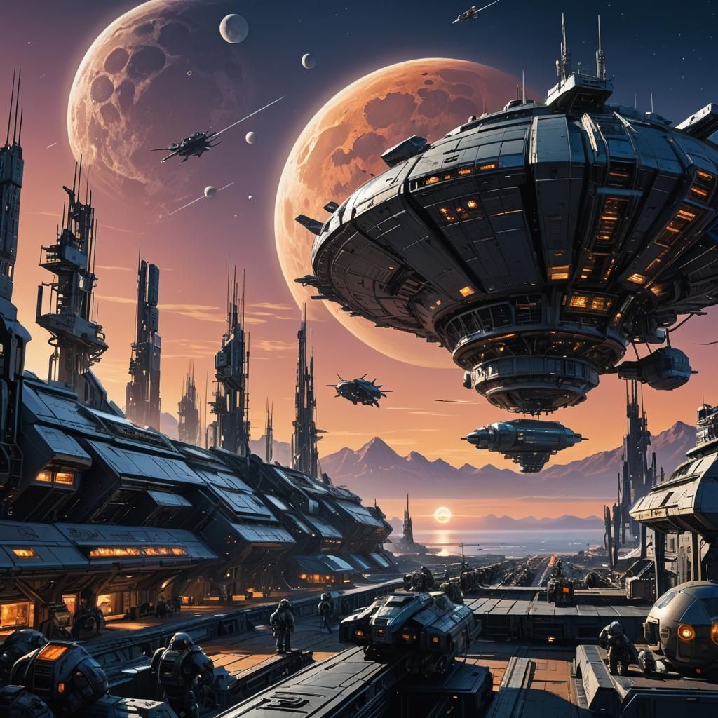 Futuristic Space Station: US Marine Ship Docks