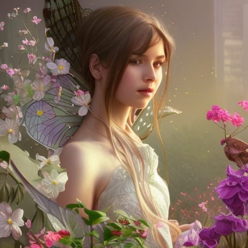 Fairy in Rooftop Garden: Hyperrealistic Portrait