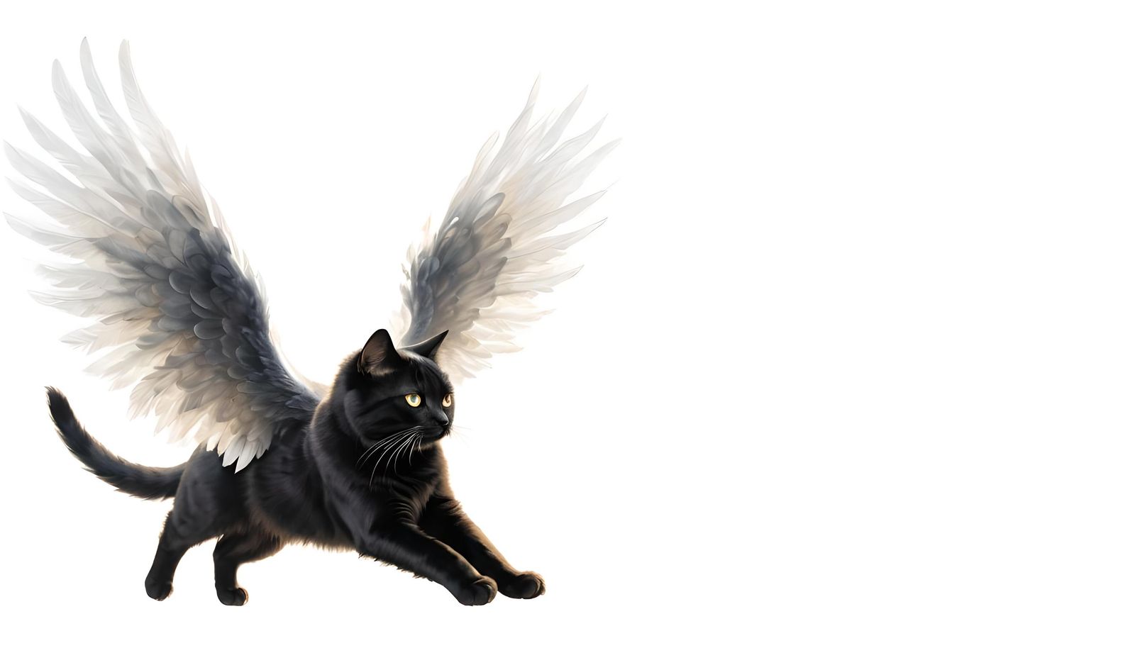 Glowing Black Cat with White Wings: Airbrush Art