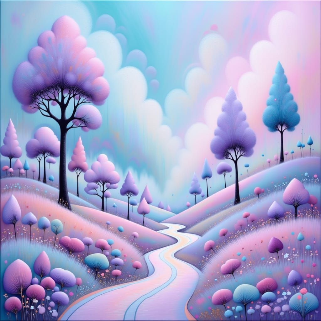 Dreamy Futuristic Landscape in Soft Pastels