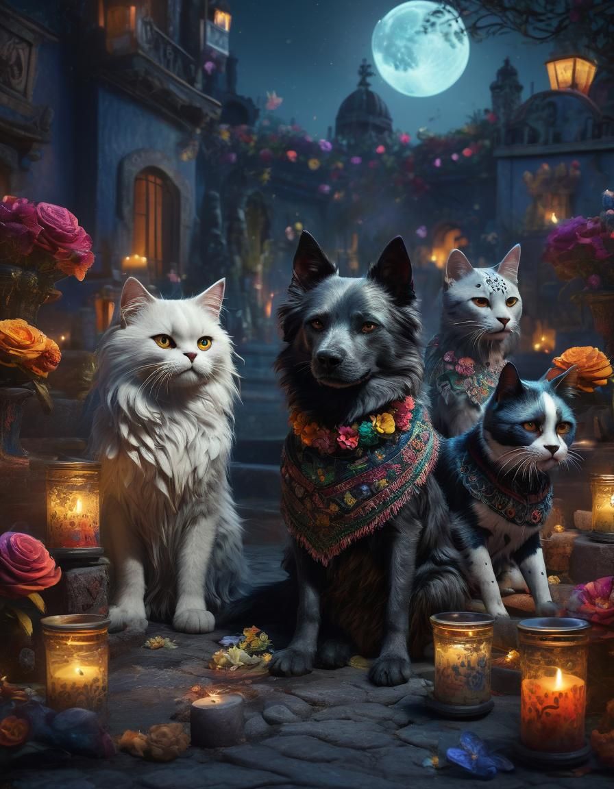 Day of the Dead Animals in Colorful Celebration